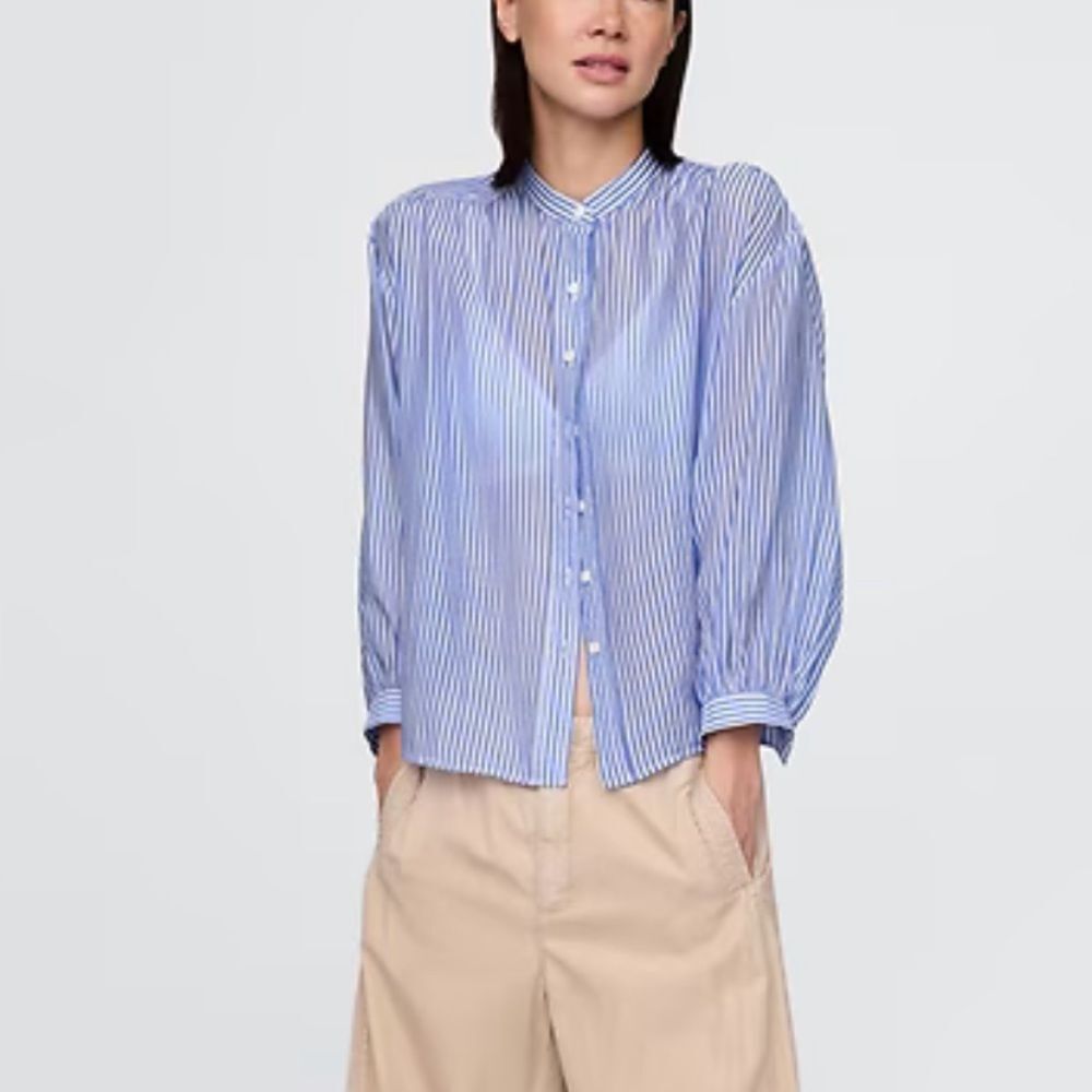 GAP Women’s Sheer Button-Front Casual Blue White Striped Shirt cover up XL tall